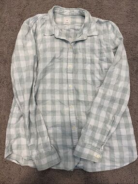 GAP Women’s Sage and White Plaid Button-Down Shirt